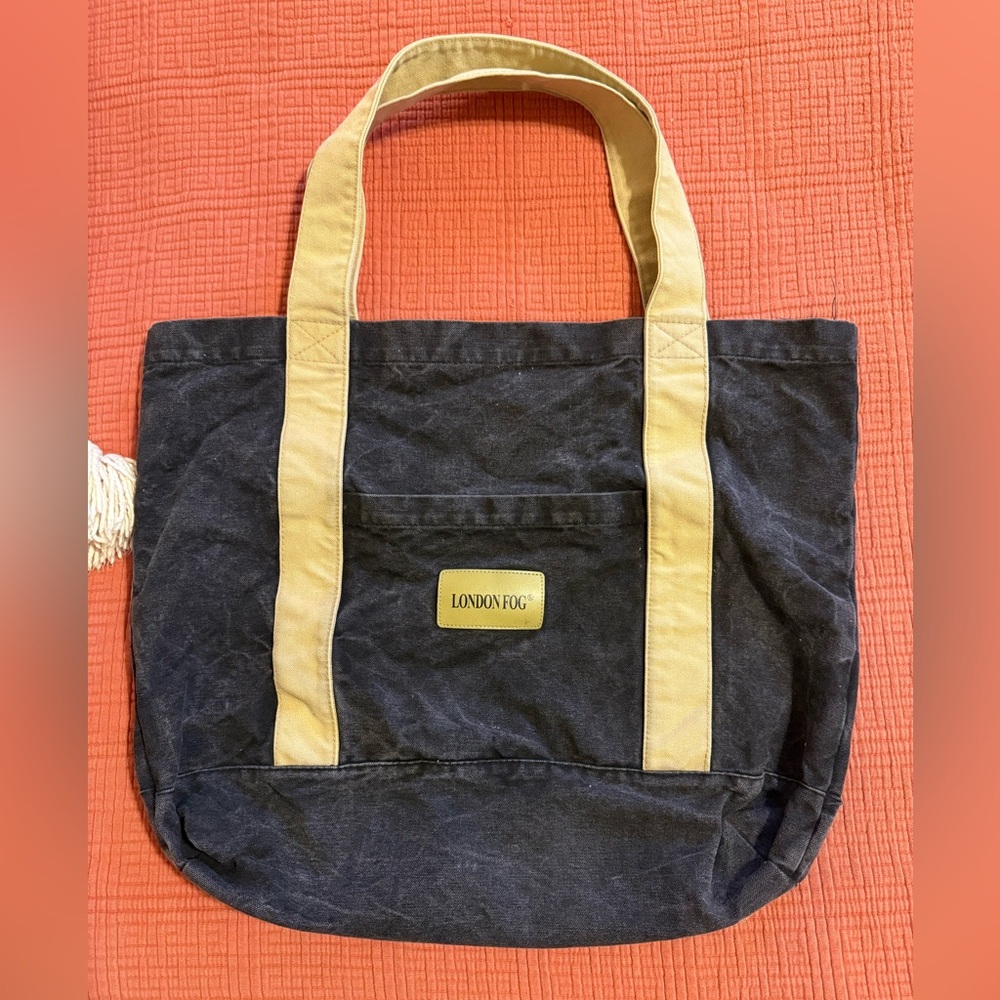 *vintage* London Fog Navy and Beige Canvas Tote bag